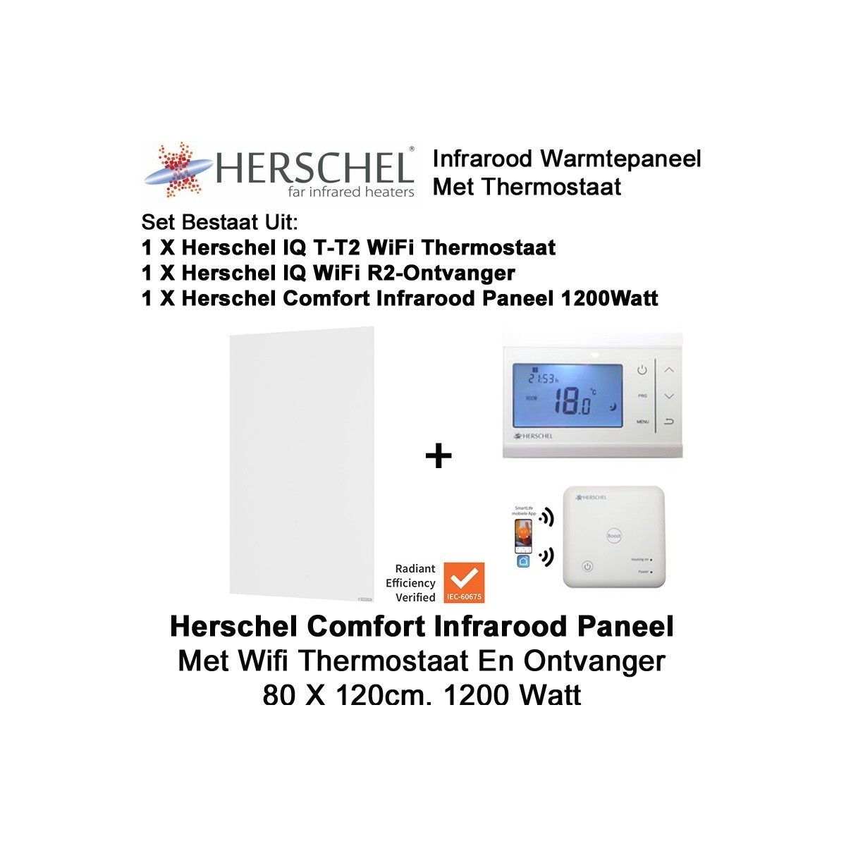 Herschel Comfort infrarood paneel 1200 Watt 80 x 120 cm met thermostaat|Luchtreinigeronline