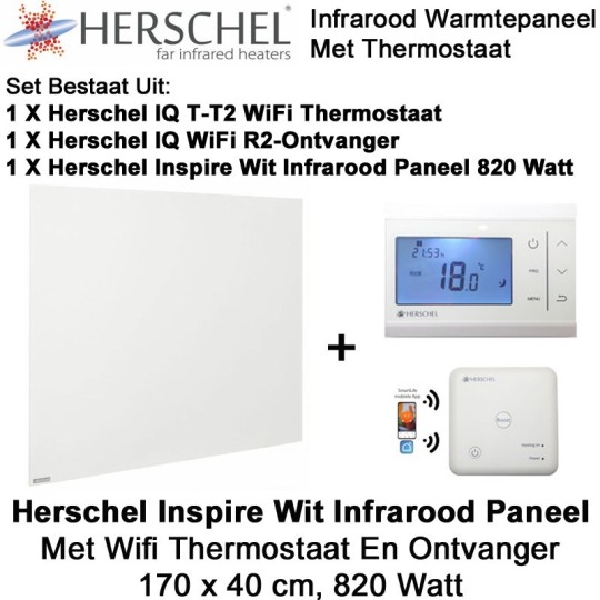 Herschel Inspire wit infrarood paneel met thermostaat, 820 Watt, 170 x 40 cm|Luchtreinigeronline