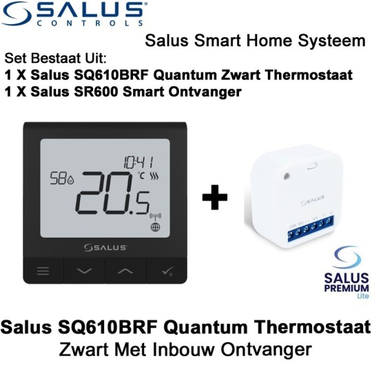 Salus SQ610BRF Quantum Thermostaat Zwart met SR600 of SPE600 Ontvanger|Luchtreinigeronline