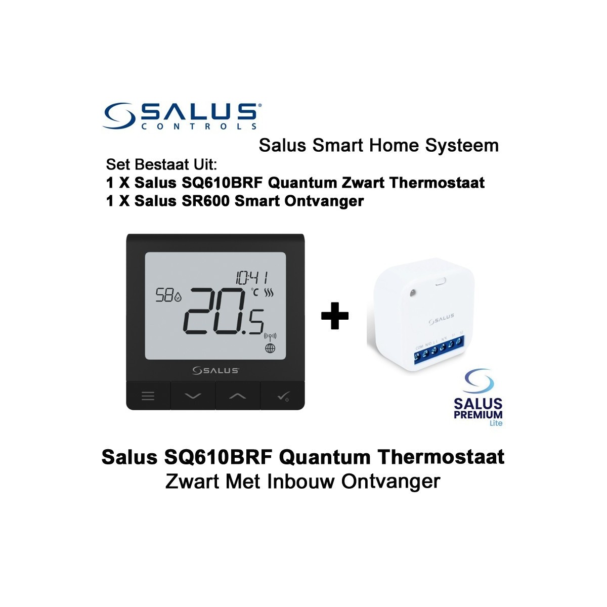 Salus SQ610BRF Quantum Thermostaat Zwart met SR600 of SPE600 Ontvanger|Luchtreinigeronline