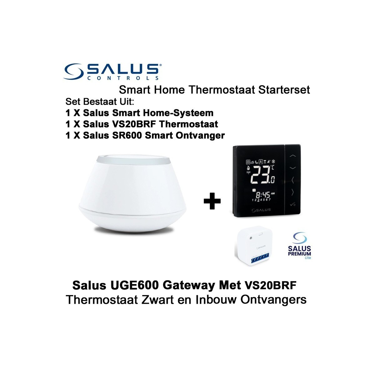 Salus Starterset UGE600 Home Gateway Met VS20BRF Thermostaat zwart en SR600 of SPE600 Ontvanger|Luchtreinigeronline