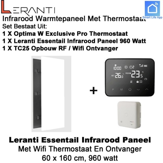 Leranti Essential 960 Watt infrarood paneel met Optima W R2 Pro thermostaat en ontvanger|Luchtreinigeronline