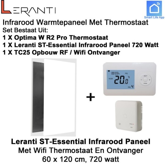Leranti ST Essential 720 Watt infrarood paneel met Optima W R2 Pro wifi thermostaat en ontvanger|Luchtreinigeronline