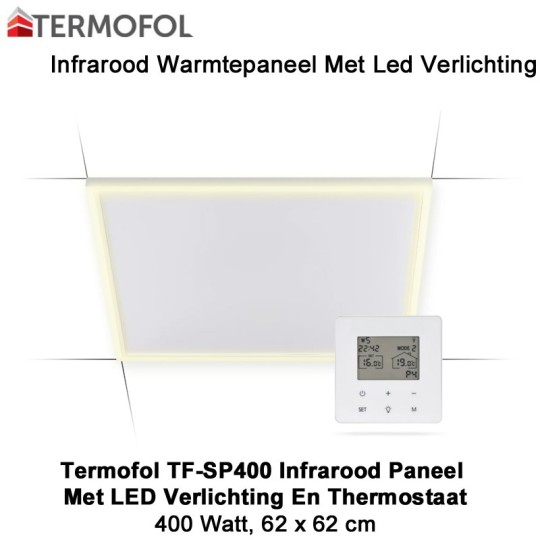 Termofol TF-SP400 infrarood paneel met LED verlichting en thermostaat, 62 x 62cm|Luchtreinigeronline