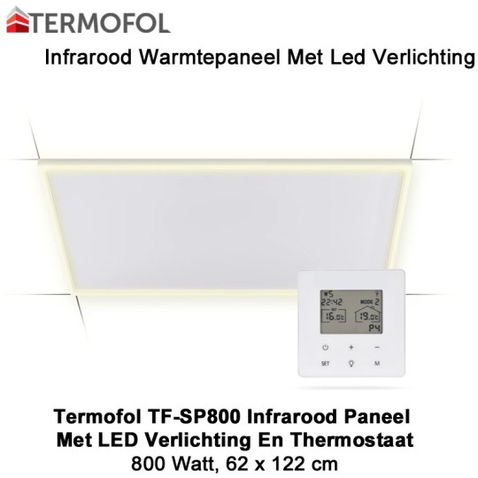 Termofol TF-SP800 infrarood paneel met LED verlichting en thermostaat, 62 x 122cm|Luchtreinigeronline
