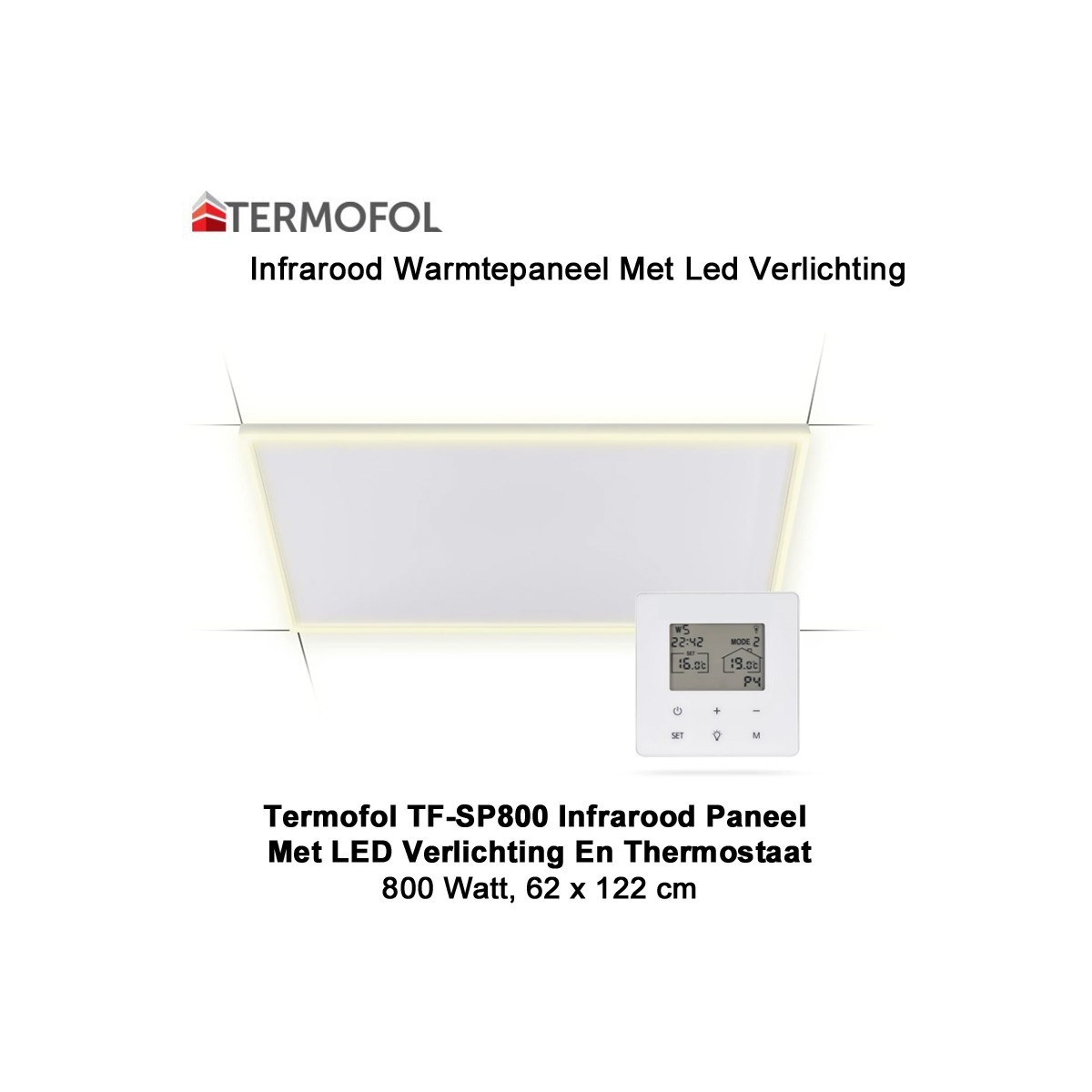 Termofol TF-SP800 infrarood paneel met LED verlichting en thermostaat, 62 x 122cm|Luchtreinigeronline