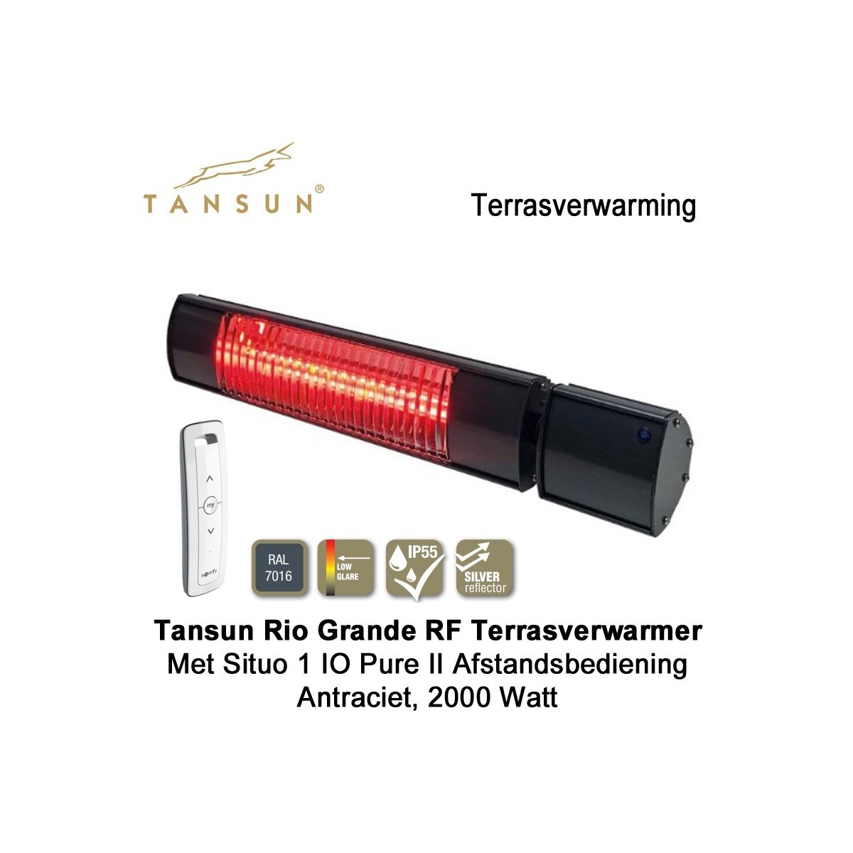 Tansun Rio Grande RF 2000 Watt terrasverwarmer met afstandsbediening|Luchtreinigeronline