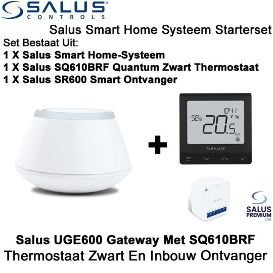 Salus Starterset UGE600 Home Gateway Met SQ610BRF Quantum Thermostaat Zwart en SR600 of SPE600 Ontvanger|Luchtreinigeronline