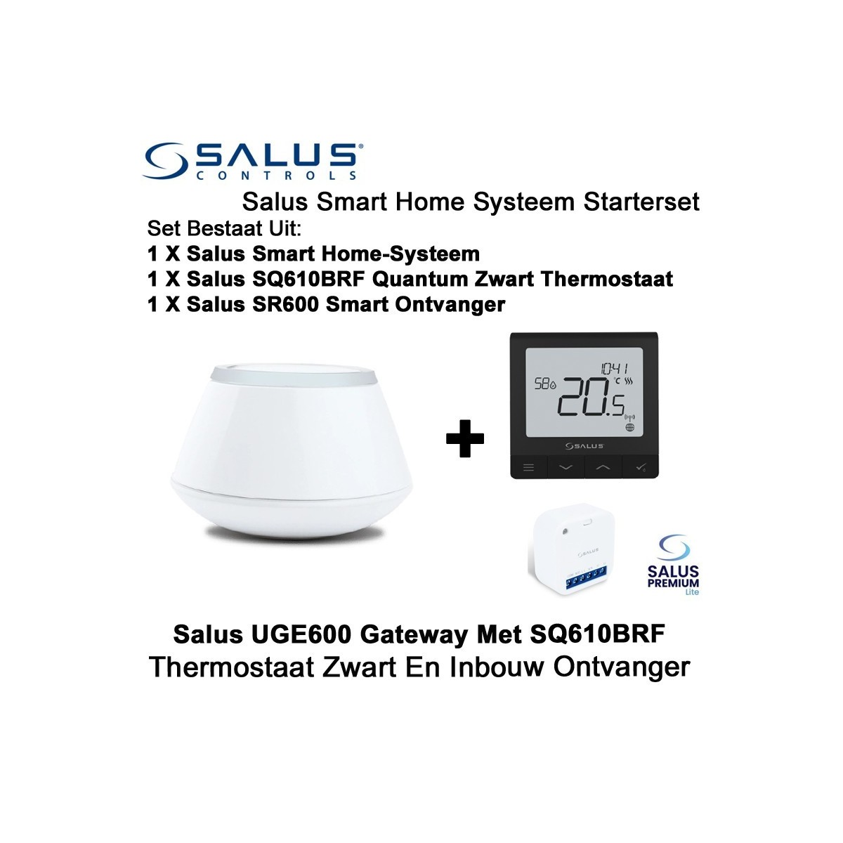 Salus Starterset UGE600 Home Gateway Met SQ610BRF Quantum Thermostaat Zwart en SR600 of SPE600 Ontvanger|Luchtreinigeronline