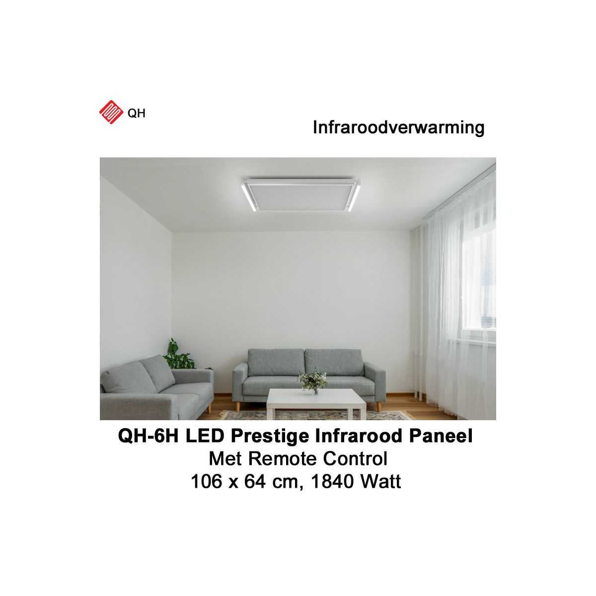 QH-6H LED Prestige Infraroodpaneel 1840 Watt met LED verlichting en thermostaat, 106 x 64 cm|Luchtreinigeronline