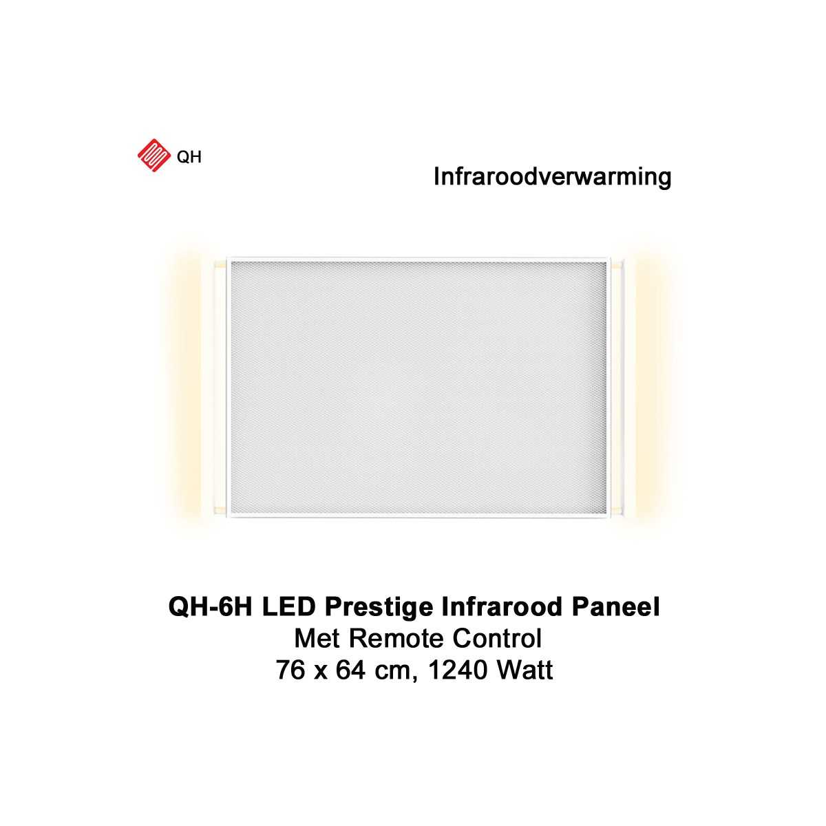 QH-6H LED Prestige Infraroodpaneel 1240 Watt met LED verlichting en thermostaat, 76 x 64 cm|Luchtreinigeronline