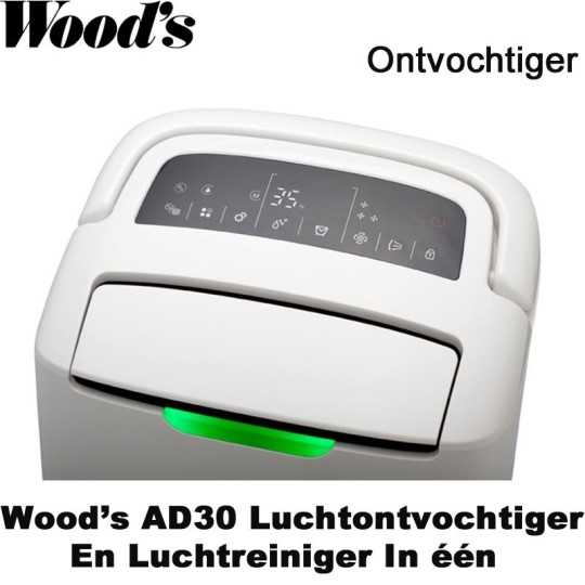Woods AD30 ontvochtiger en luchtreiniger in één, tot 120 m², gebruikt|Luchtreinigeronline